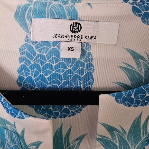 Jean-Pierre Klifa Isabella Dress Blue White and Teal Pineapple Print size XS EUC - Picture 3 of 7